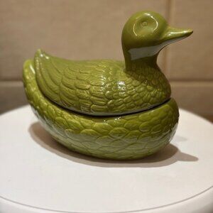 Chino Porcelain olive green Duck candy dish, tableware, farmhouse decor
